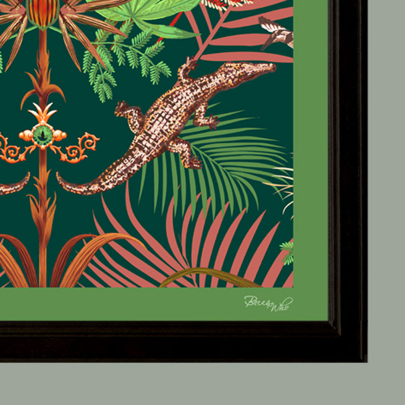 Crocodilia in Green & Coral | Art Print