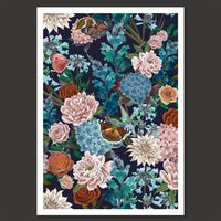 Flowerbed in Blue & Blush Pink | Wall Art Print