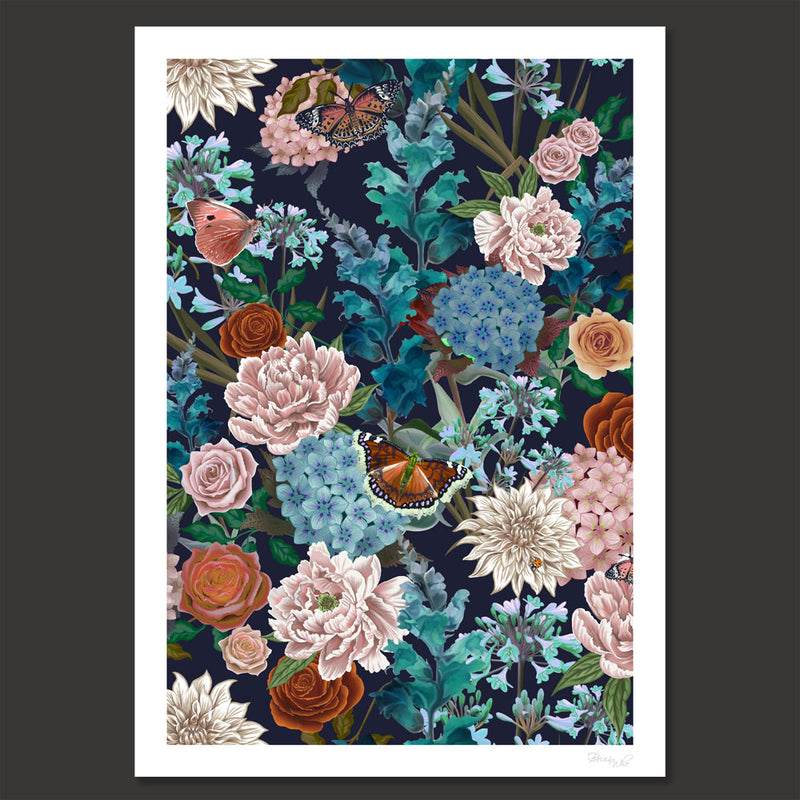 Flowerbed in Blue & Blush | Art Print