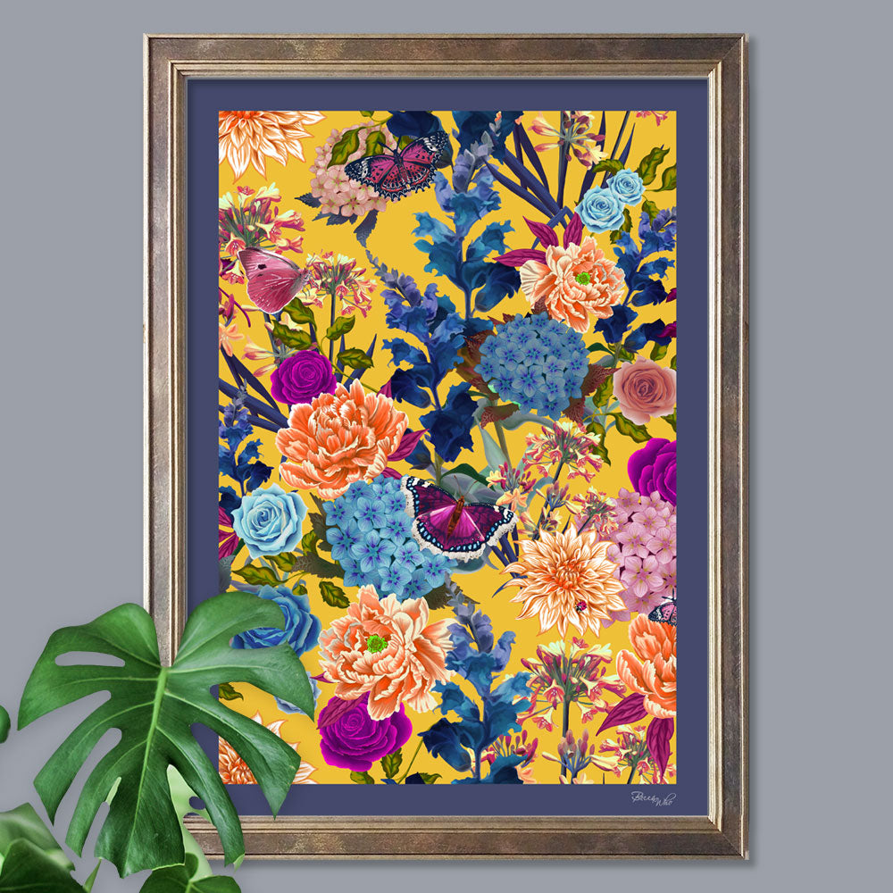 Yellow Floral Wall Art Print from designer Becca Who
