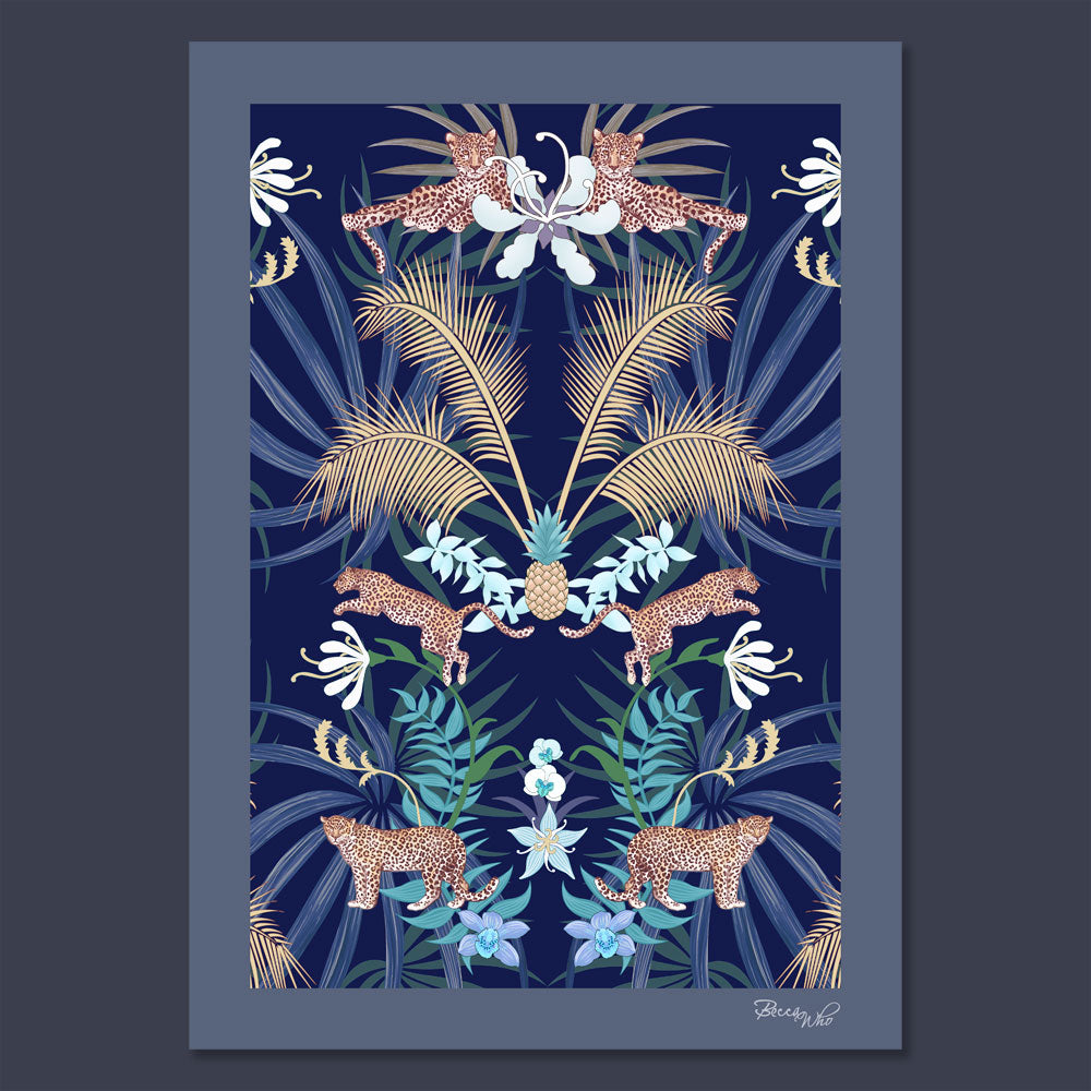 Leopard Luxe in Navy Blue & Gold | Wall Art Print – Becca Who