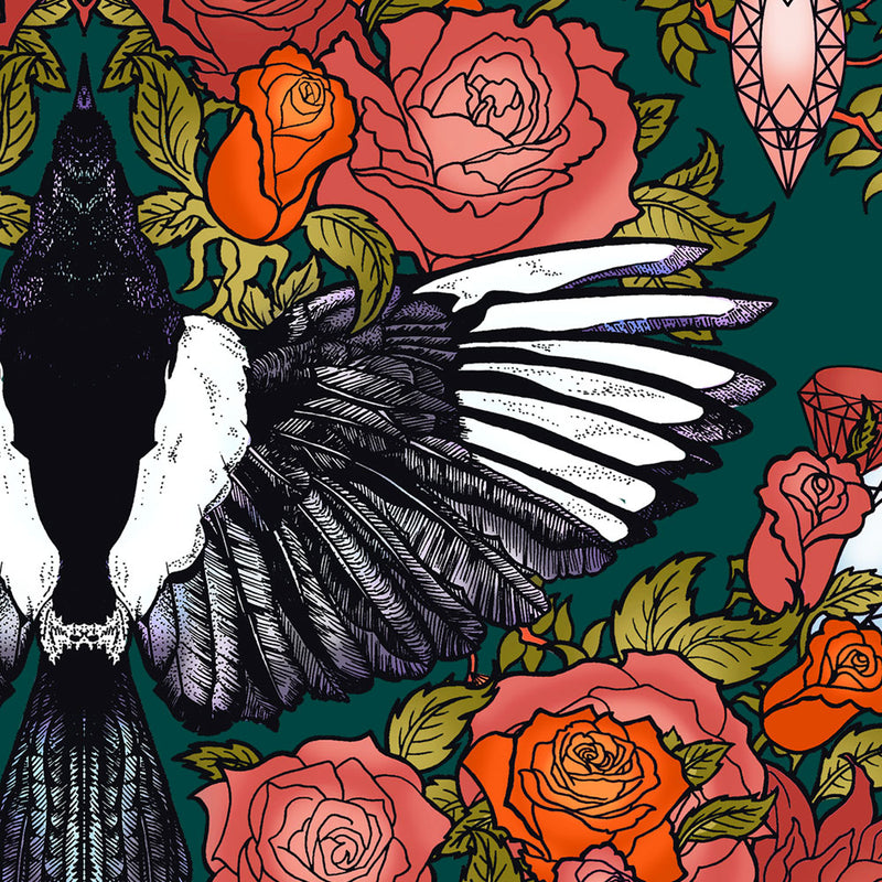 Magpie Love in Green | Art Print