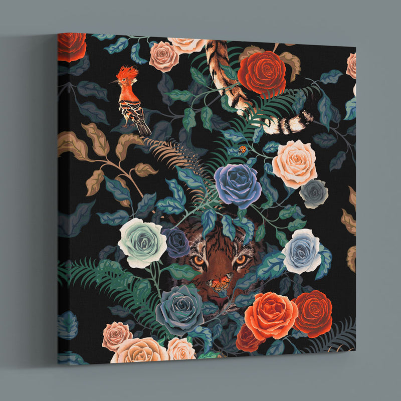 Becca Who Wall Art Canvas Colourful with Tiger and Roses