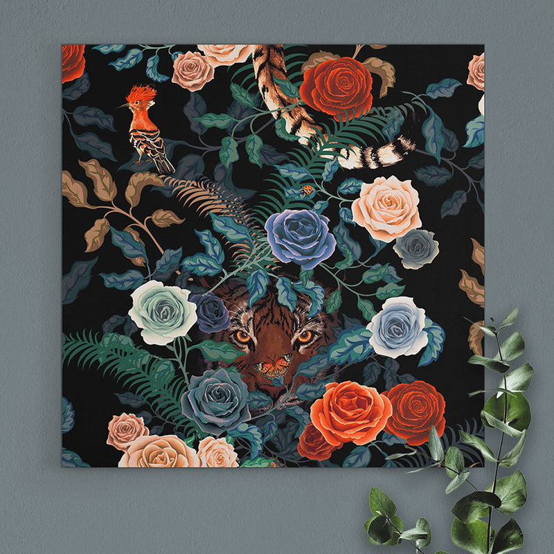 Becca Who Wall Art Canvas Colourful Decor Inspiration with Tiger and Roses