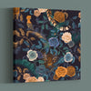 Becca Who Wall Art Canvas Dark Blue with Mustard Tiger and Roses