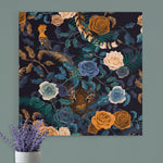 Becca Who Wall Art Canvas Dark Blue with Mustard Decor Inspiration Tiger and Roses