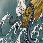 Becca Who Canvas Wall Art Print Kraken Artwork Details on Teal Ocean