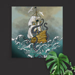 Becca Who Canvas Wall Art Print Kraken Galleon Ocean Coastal Decor