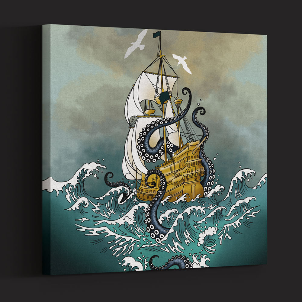 Becca Who Canvas Wall Art Print Kraken Galleon at Sea