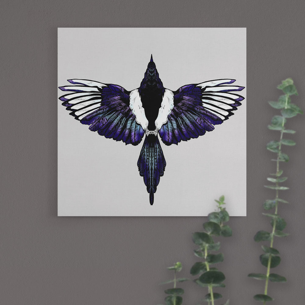 Magpie on Soft Grey | Framed Canvas Print – Becca Who