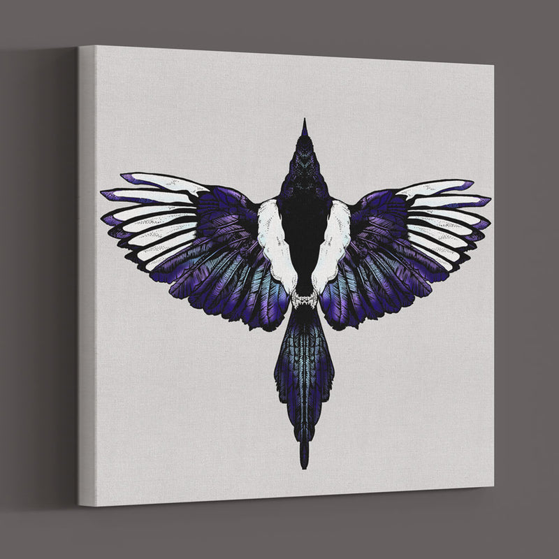 Becca Who Canvas Wall Art Print Magpie on Soft Grey