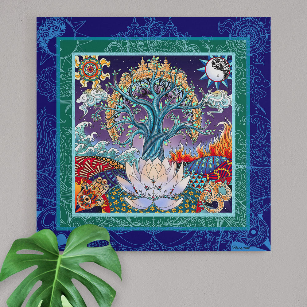 Becca Who Canvas Wall Art Print Tree Of Life Colourful Spiritual Decor Ideas in Blue