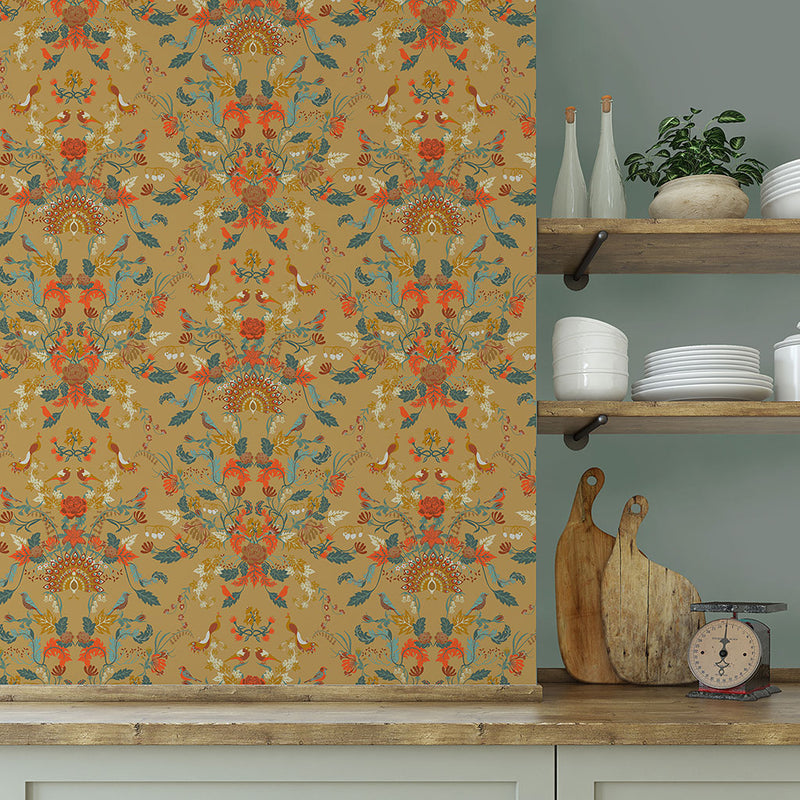 Aviana Wallpaper in Yellow Mustard Honey by Becca Who