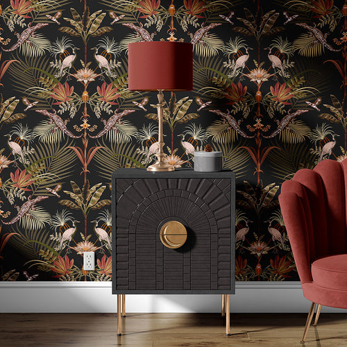 Maximalist Home Decor Dark Patterned Designer Wallpaper by Becca Who