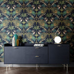 Bold Patterned Wallpaper Crocodilia in Moonlit Blue by Becca Who