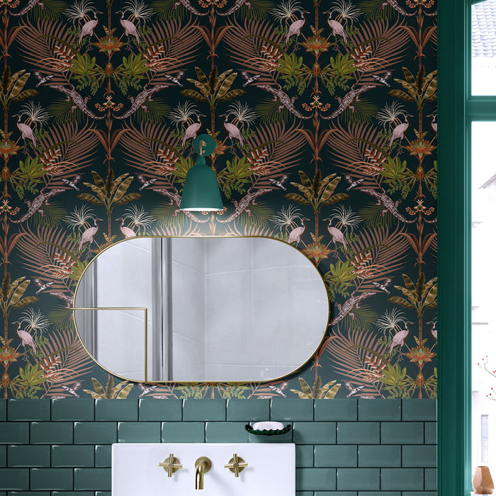 Bold Patterned Wallpaper Crocodilia in Rainforest Green by Becca Who