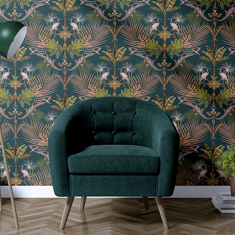 Crocodilia in Rainforest Green | Bold Patterned Wallpaper