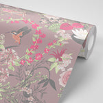 Garden Treasures in Dusty Rose English Country Floral Wallpaper by Becca Who