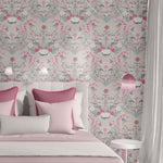 English Country Floral Wallpaper in Soft Pink Pearl by Becca Who