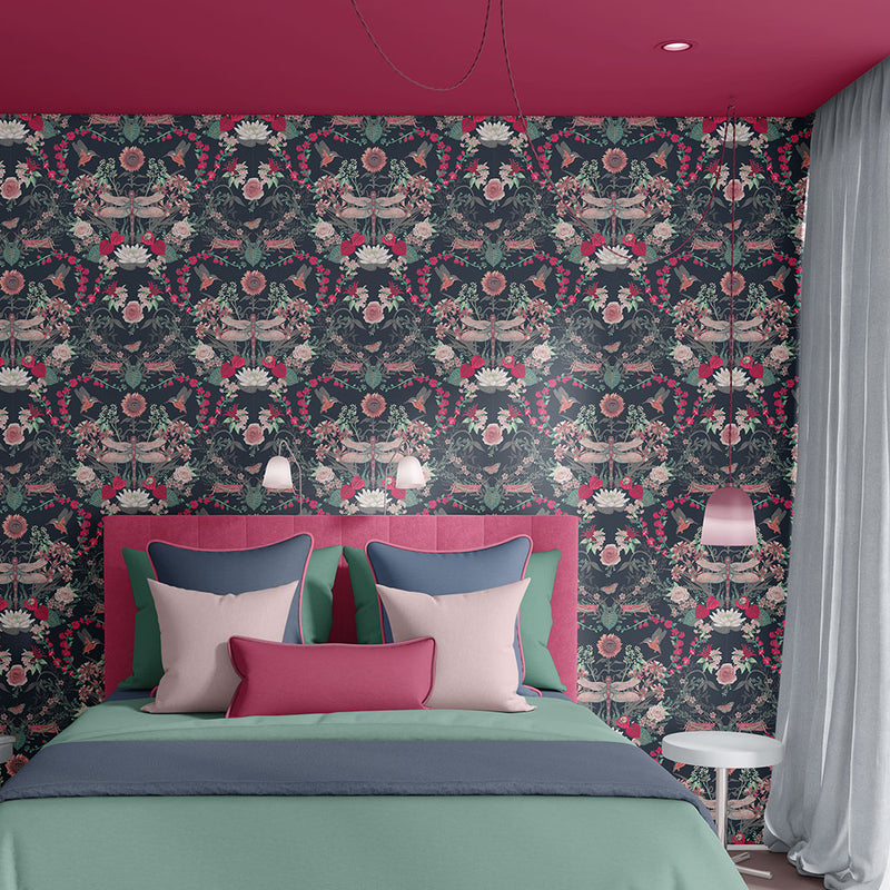 Garden Treasures in Starlight Blue | Floral Patterned Wallpaper
