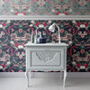 Coordinating Country Floral Wallpaper in Blue by Designer, Becca Who