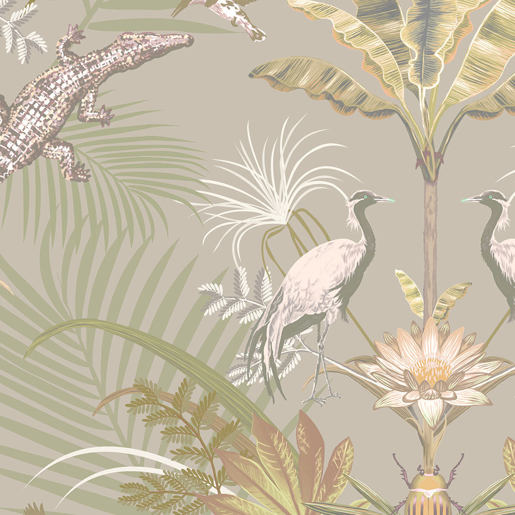 Crocodilia in Safari Natural & Gold | Luxury Patterned Wallpaper