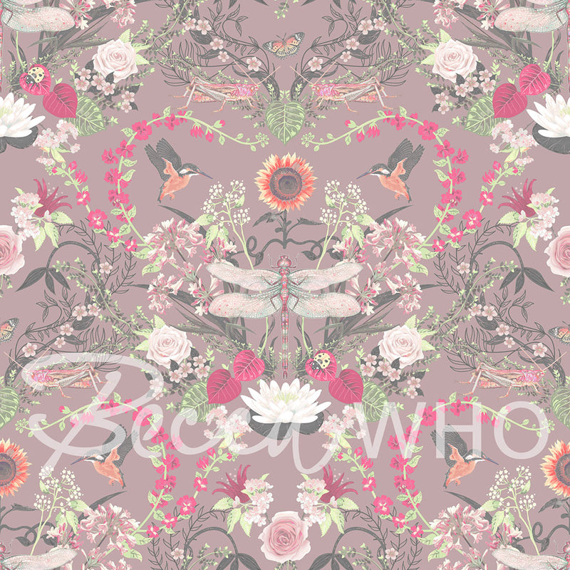 Garden Treasures in Dusty Rose | English Country Floral Wallpaper