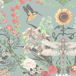 Garden Treasures in Mint Green | English Country Floral Wallpaper