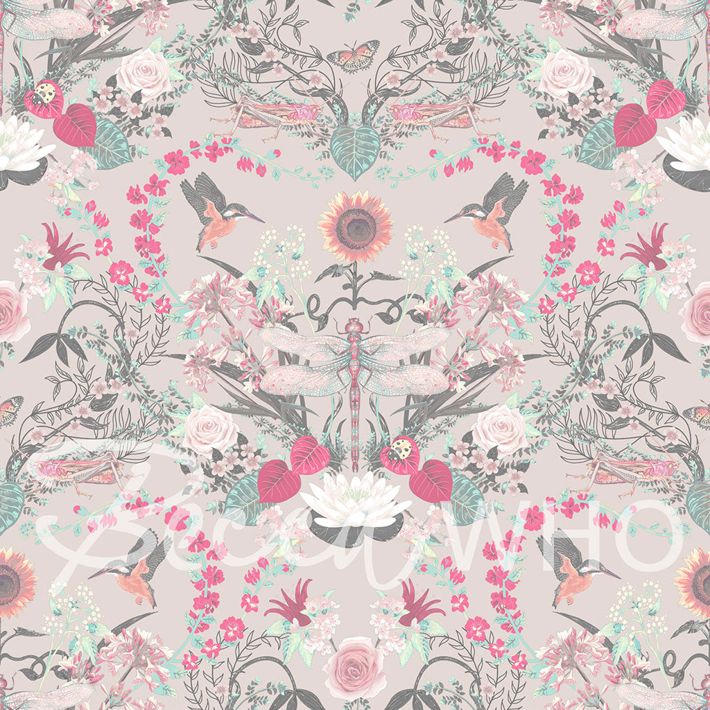 Garden Treasures in Pink Pearl | English Country Floral Wallpaper