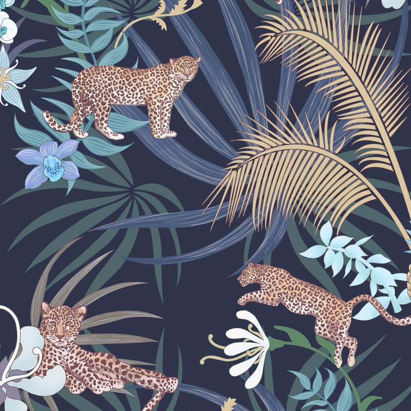 Leopard Luxe in Navy & Gold | Wallpaper Sample
