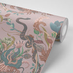 Luxury Designer Wallpaper in Blush Pink Snakes & Floral Traditional inspired design