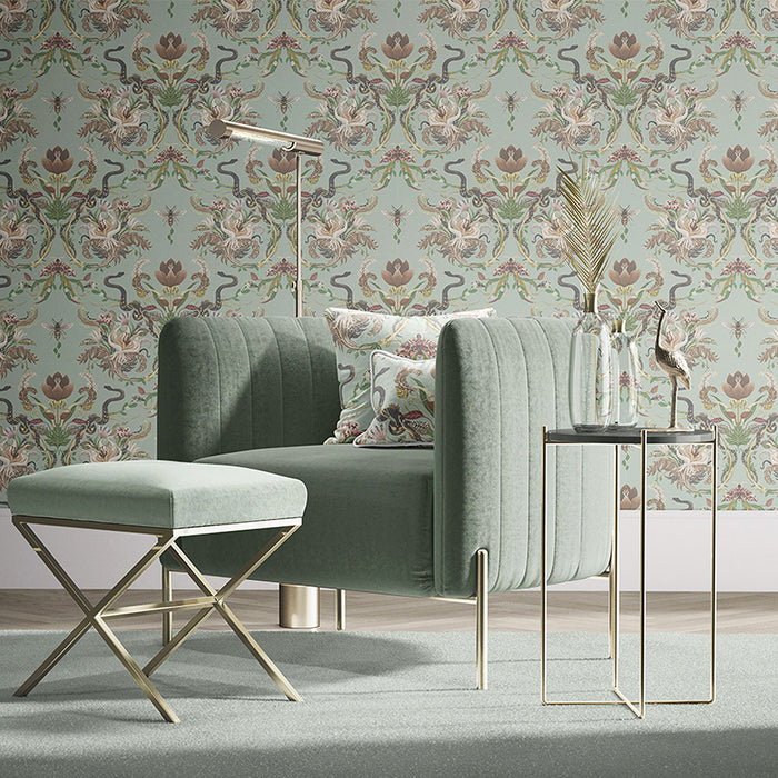 Serpentwined in Pale Moss Green | Luxury Designer Wallpaper