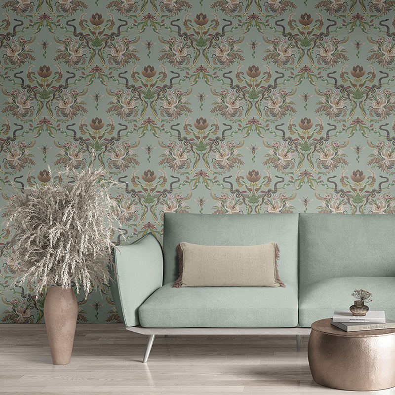 Serpentwined in Pale Moss Green | Luxury Designer Wallpaper
