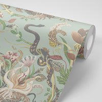 Serpentwined in Pale Moss Green | Luxury Designer Wallpaper