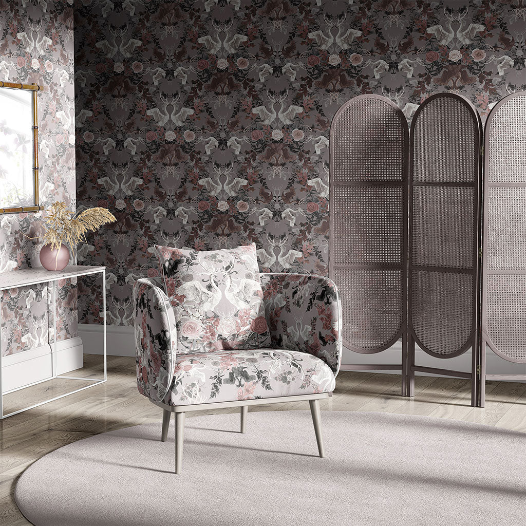 Matching Wallpaper and Fabric in soft Pink by Designer Becca Who