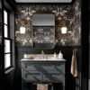 Dark Decor Powder Room with Luxury Designer Wallpaper by Becca Who