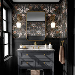 Dark Decor Powder Room with Luxury Designer Wallpaper by Becca Who
