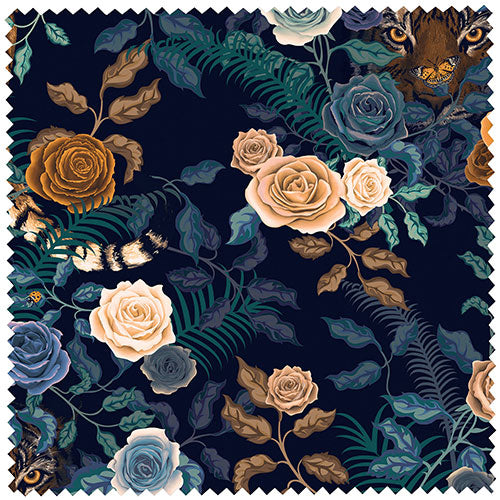 Bengal Rose Garden in Midnight | Velvet Fabric Sample