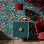 Aviana Floral Patterned Wallpaper in Teal Gala by Becca Who