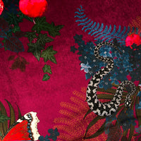 Forbidden Fruit in Crimson Red | Snakes Design Velvet Fabric