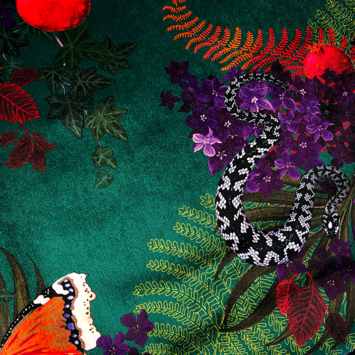 Forbidden Fruit in Envy Green | Snakes Design Velvet Fabric