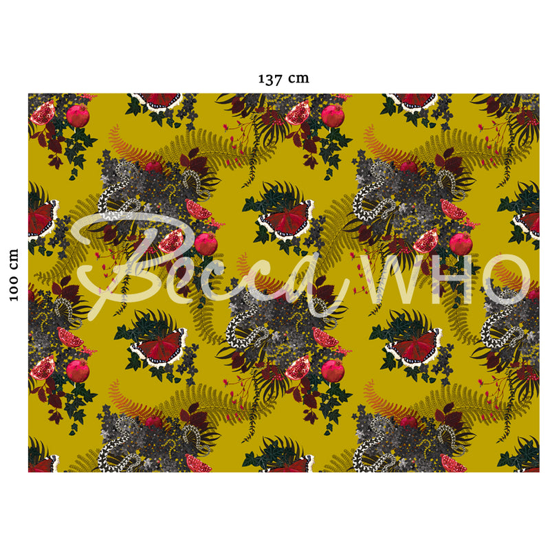 Forbidden Fruit in Ochre | Velvet Fabric Sample