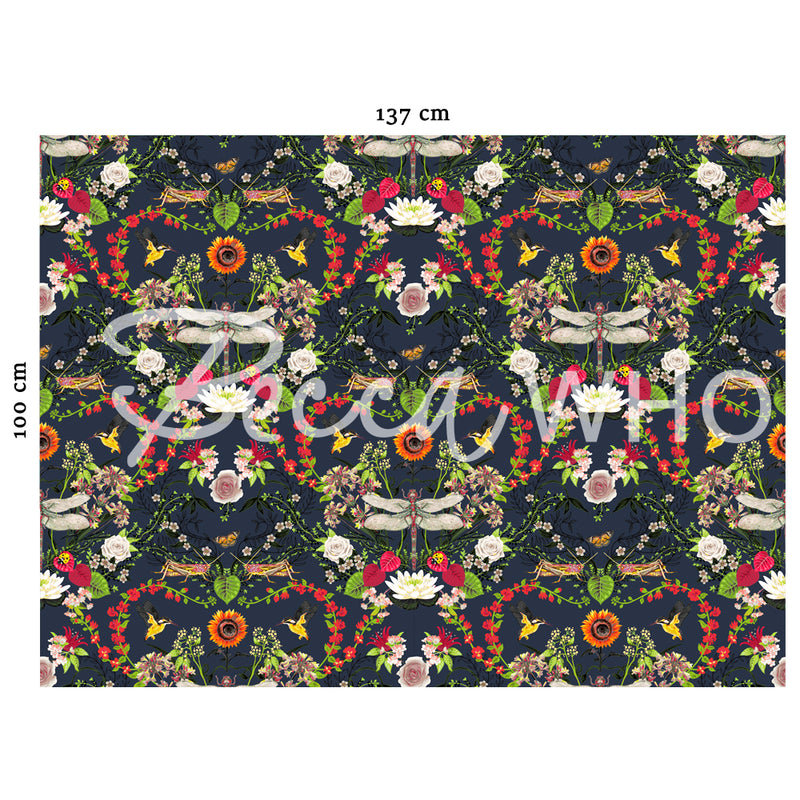 Garden Treasures in Indigo | Velvet Fabric Sample