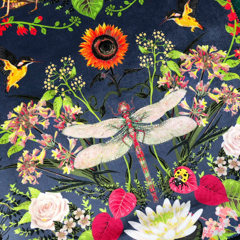 Garden Treasures in Indigo | Patterned Velvet Fabric