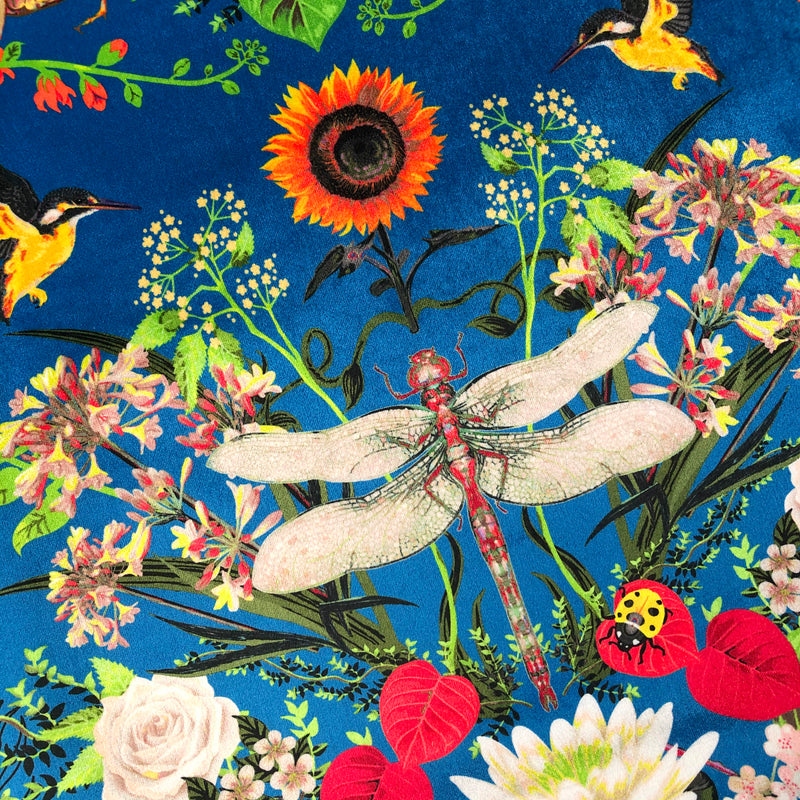 Designer Dragonfly Fabric Blue Velvet for Upholstery by Becca Who