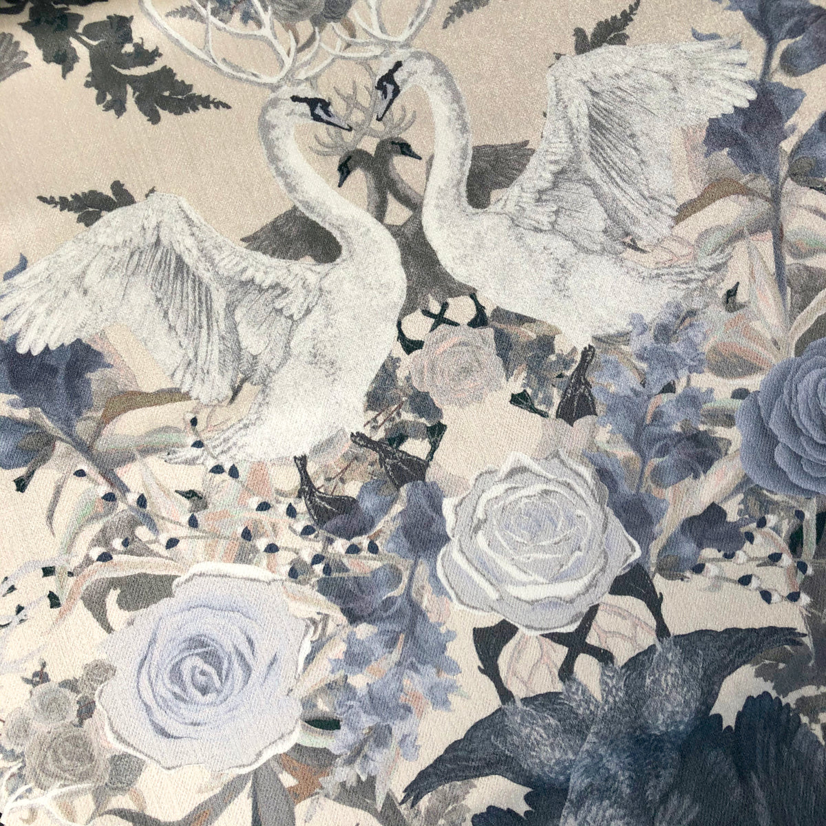 Swan Song - Daydream | Soft Blue on Ivory Velvet Fabric