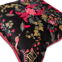Dark Floral Velvet Designer Cushion in Black and Pink with embroidery