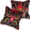 Double Sided Luxury Dark Floral Velvet Designer Cushion in Black and Pink