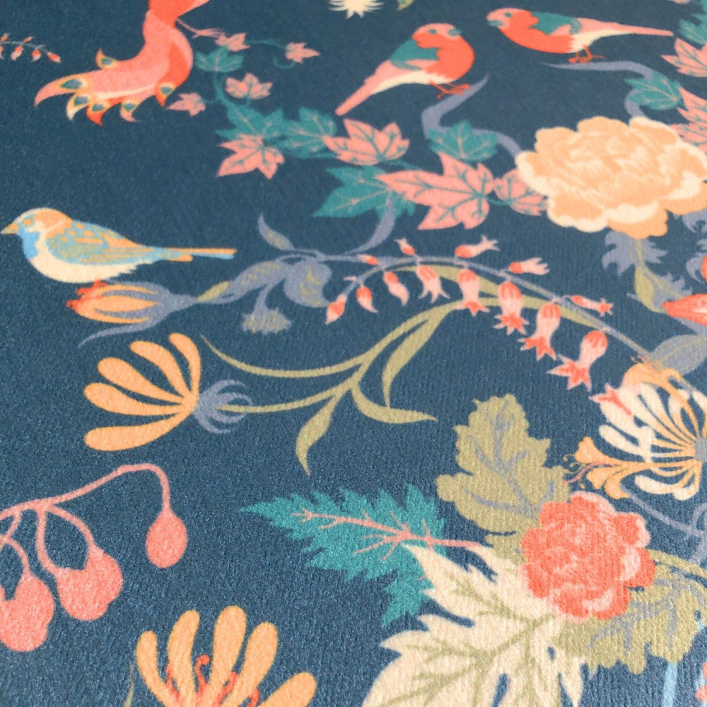 Blue Floral Patterned Velvet Upholstery Material