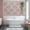 Bathroom with Wallpaper in Blush Pink by Designer, Becca Who